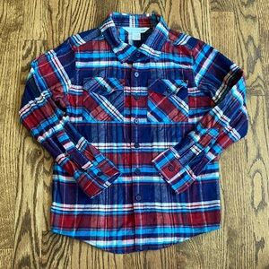 Garnet hill kids red/blue/white plaid flannel button down shirt, size 8 like new
